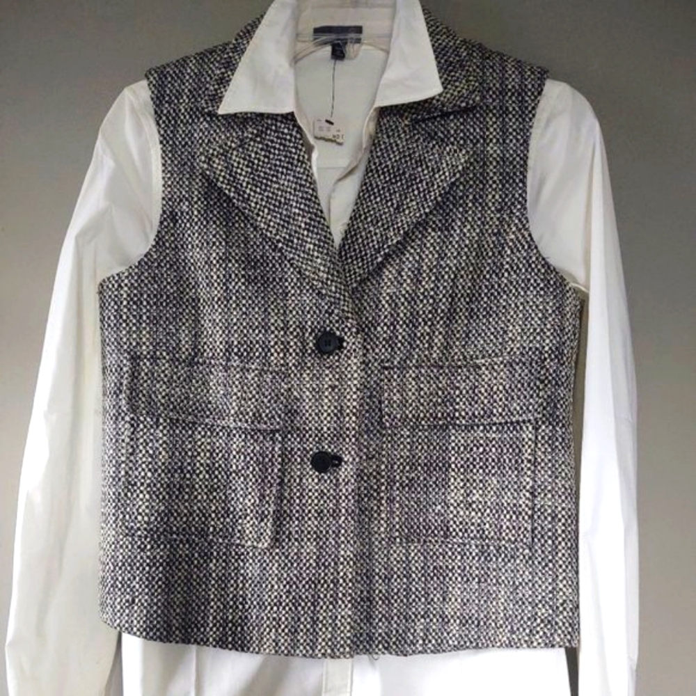 Anne Klein Tweed Vest Navy & White~ Size:Small